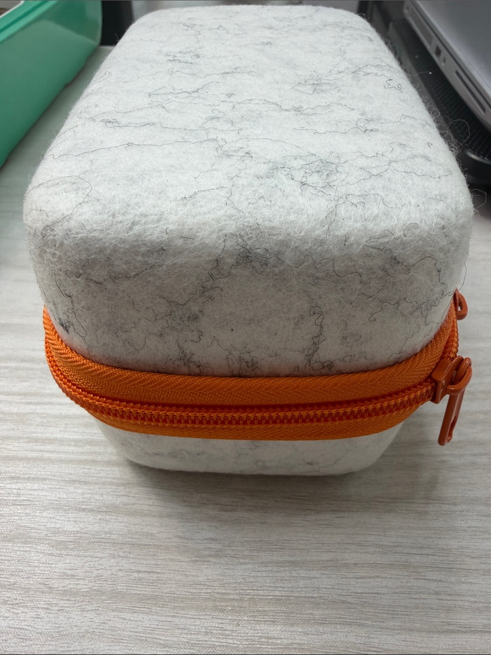 Grey Felt Storage Cube with Orange Zip Closure